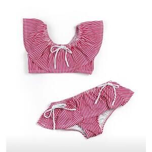 Wildling Well Dressed Wolf Bikini Set Red Stripe Swim Size 6 NWT